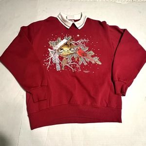 Vintage Morning Sun JERZEES Christmas Crewneck Collar Sweatshirt Winter Birds- M